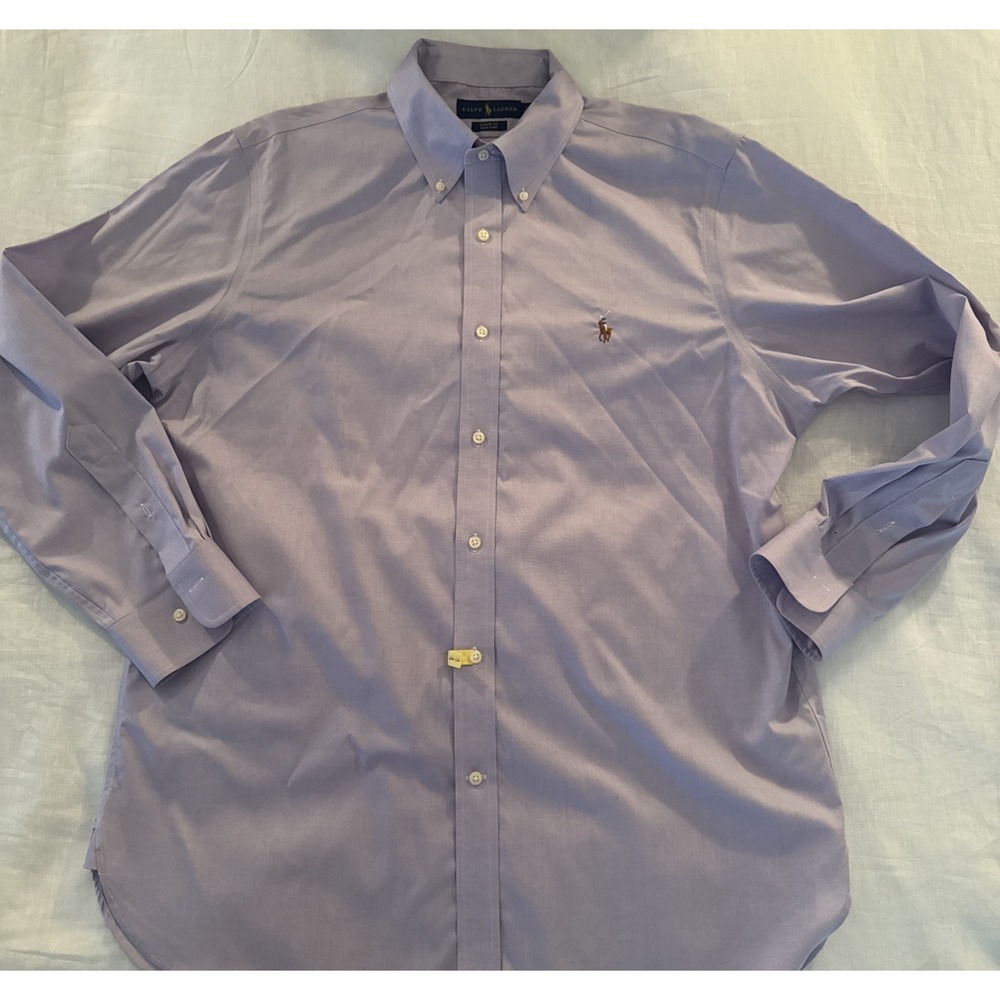 Ralph Lauren Classic Fit Dress Shirt 17 34/35 Lavender Pony Logo Dry Cleaned